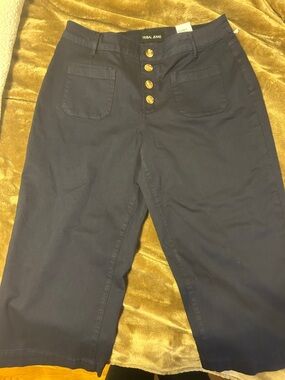 Tribal Jeans Navy Button-Front Cropped Jeans